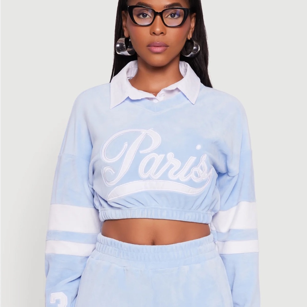 Paris Light Blue Cropped Sweatshirt